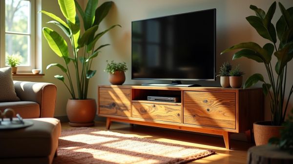 Vous cherchez un meuble TV en bois recyclé ? Découvrez des designs écologiques et tendance